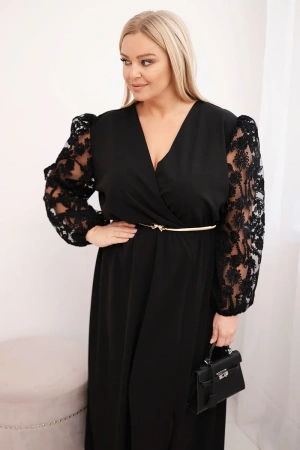 Sukienka damska Plus Size z wiskozy z kopertowym dekoltem czarna