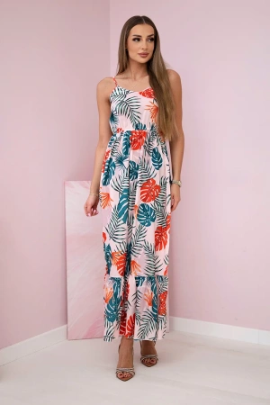 Sukienka z motywem liści pudrowy róż