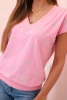Bluzka damska bawełniana z dekoltem V i nadrukiem jaskółek jasno różowa