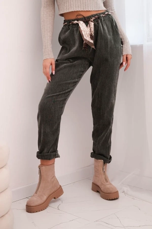 Spodnie damskie z wiskozy z apaszkowym paskiem khaki