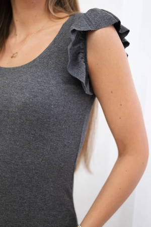 Sukienka z falbanką przy rękawie grafitowa