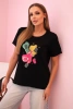 Bluzka damska bawełniana z krótkim rękawem i kolorowym nadrukiem czarna