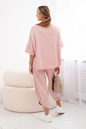 Komplet bawełniany bluzka + spodnie ciemny pudrowy róż