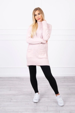 Sweter ze stójką jasno pudrowy róż