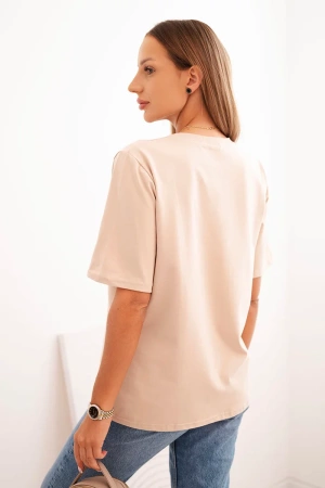 Bluzka damska bawełniana z nadrukiem Minimal beżowa