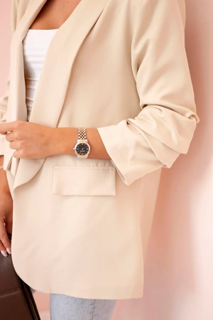 Marynarka z klapami elegancka beżowa