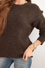Sweter damski z wełną z długim rękawem i okrągłym dekoltem brązowy