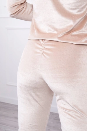 Komplet welurowy z marszczeniem z tyłu beżowy