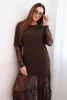 Sukienka damska z tiulowym dołem i rękawami brązowa