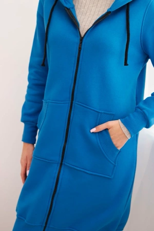 Bluza ocieplana długa z kapturem chabrowa