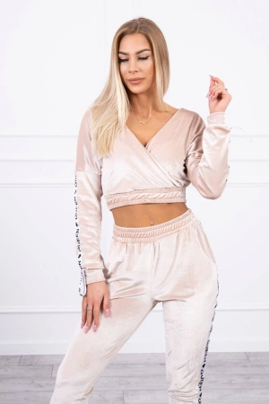 Komplet welurowy z napisem Queen beżowy