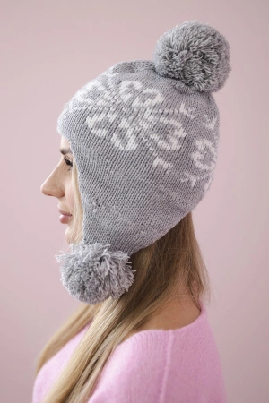 Czapka damska uszatka Balbina K381 jasno szara