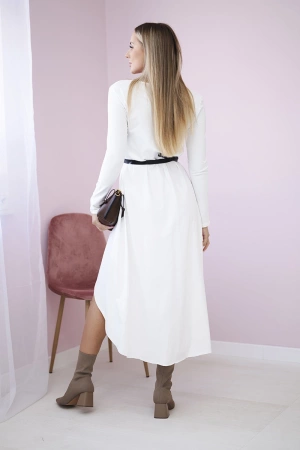 Sukienka z ozdobnym paskiem i napisem ecru