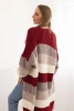 Kardigan damska z wełną w kolorowe pasy bordowy