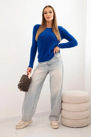 Sweter damski alpaka z okrągłym dekoltem chabrowy