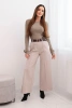 Spodnie damskie eleganckie z paskiem i szeroką nogawką beżowe