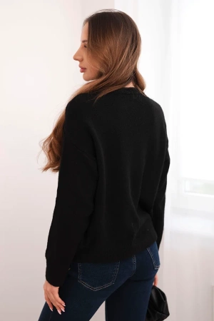 Sweter damski w geometryczny wzór z domieszką wełny i alpaki czarny