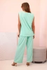 Komplet damski z wiskozy bez rękawów i prostymi spodniami miętowy