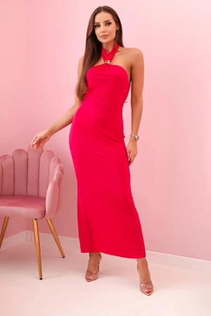 Sukienka damska maxi z odkrytymi plecami i marszczeniem fuksja