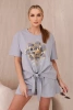 Komplet z nadrukiem new punto bluzka + spodenki szary