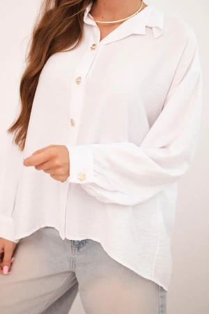 Koszula damska elegancka z wiskozy z ozdobnymi guzikami biała