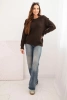 Sweter damski z wełną z długim rękawem i okrągłym dekoltem brązowy