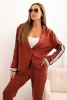 Komplet damska z wiskozą z lampasem i marynarką sportową rudy