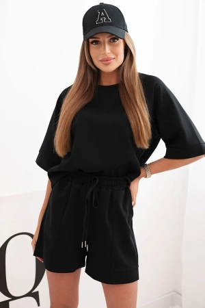 Komplet damski masełko z bluzka z krótkim rękawem i spodenki z gumką czarny