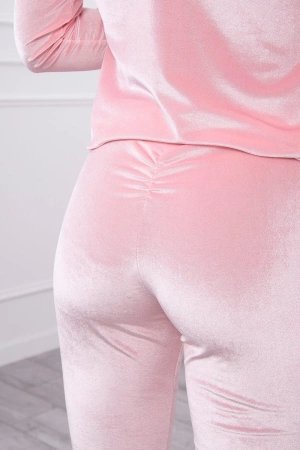 Komplet welurowy z marszczeniem z tyłu pudrowy róż