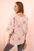 Bluzka damska z bawełny w etniczne wzory z podwiniętym rękawem ciemno różowa