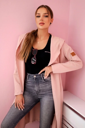 Narzutka długa z kapturem ciemny pudrowy róż