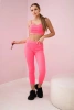 Komplet z bluzką top prążkowany różowy neon