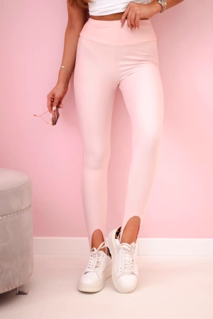 Legginsy damskie z otworami na pięty, wysoki stan pudrowy róż