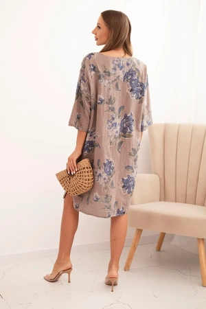 Sukienka damska bawełniana z kwiatowym wzorem i rękawem 3/4 fango