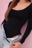 Bluzka body damska z długim rękawem i głębokim dekoltem czarna