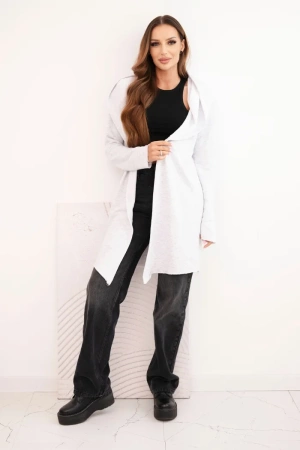 Narzutka damska z bawełny z kapturem i wydłużonym przodem jasno szara