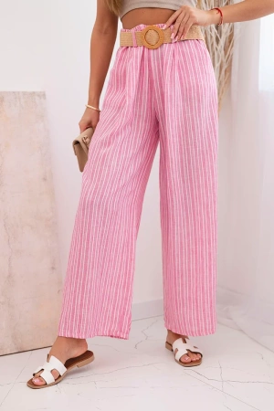 Spodnie damskie wiskozowe w paski z szeroką nogawką różowe