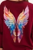 Bluza damska oversize z bawełny z kolorowymi skrzydłami na plecach bordowa