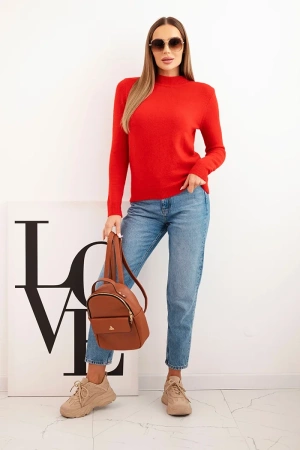 Sweter damski z półgolfem z miękkiej dzianiny czerwony