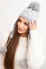 Czapka damska zimowa uszatka z pomponami K431 szara