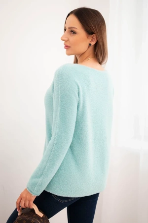 Sweter damski z miękkiej dzianiny z okrągłym dekoltem miętowy