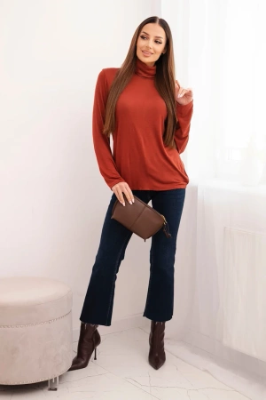 Bluzka damska wiskozowa z golfem i długim rękawem ruda