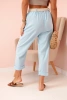 Spodnie damskie lniane z bawełną i paskiem niebieskie