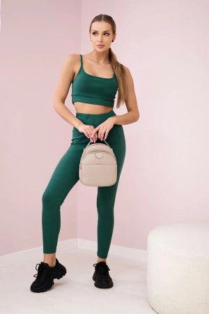 Komplet z bluzką top prążkowany zielony