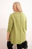 Bluzka damska bawełniana Plus Size asymetryczna z podwijanym rękawem oliwkowa