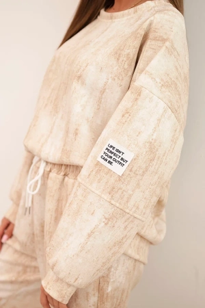 Komplet dresowy damski oversize z wiskozy i z efektem sprania jasny beżowy