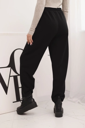 Spodnie damskie z wysokim stanem i wiązaniem w pasie czarne
