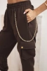 Spodnie damskie bawełniane cargo z kieszeniami i łańcuszkiem brązowe