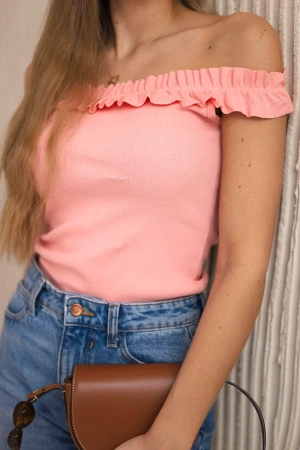 Bluzka hiszpanka z falbankami morelowa