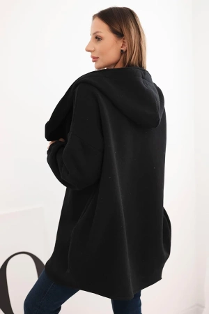 Bluza damska ocieplana z kapturem i asymetrycznym zamkiem czarna